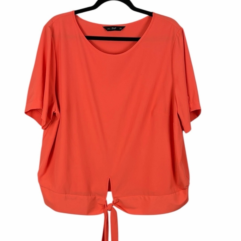 F&F Coral Tie-Front Lightweight Blouse Short Sleeve Size 18 Classic Minimalist
